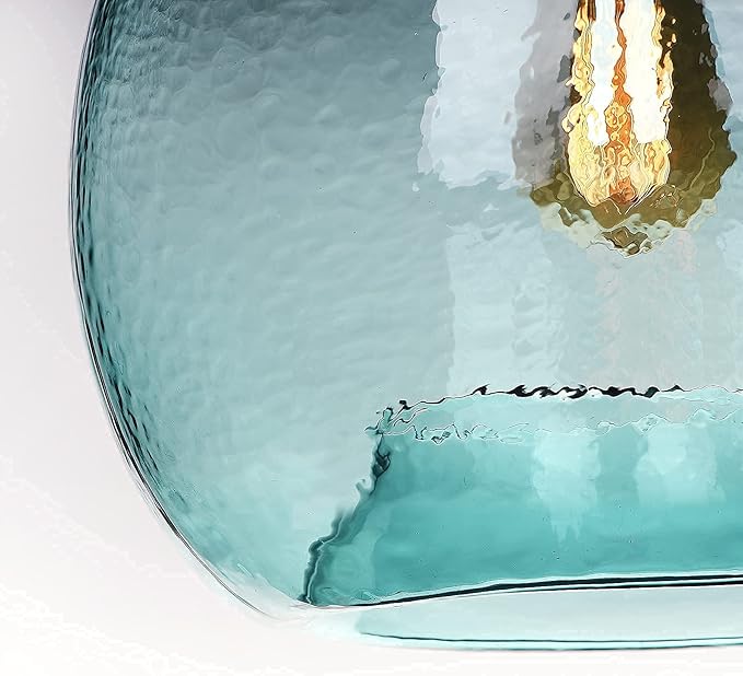 CASAMOTION Green Pendant Lights Kitchen Island Hand Blown Glass Large Entryway Foyer Hanging Light Fixtures Modern Rustic Style Dining Room Hallway Globe Shade 13 Inch Diam