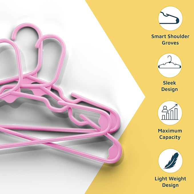 Lifemaster Plastic Kids Clothes Hangers – Children Clothes Hanger with Shoulder Notch, 11.6 Inch Space-Saving Closet Organizer for Baby, Toddler, and Kids Clothing, Hold Up to 5 lbs, Pack of 10, Pink
