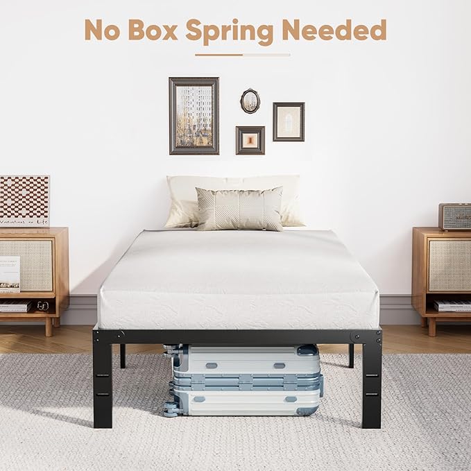 DUMOS Twin Size Bed Frame - Metal Platform Bed Frame Mattress Foundation with Steel Slat Support, No Box Spring Needed, Storage Space Under Base, Easy Assembly, Black