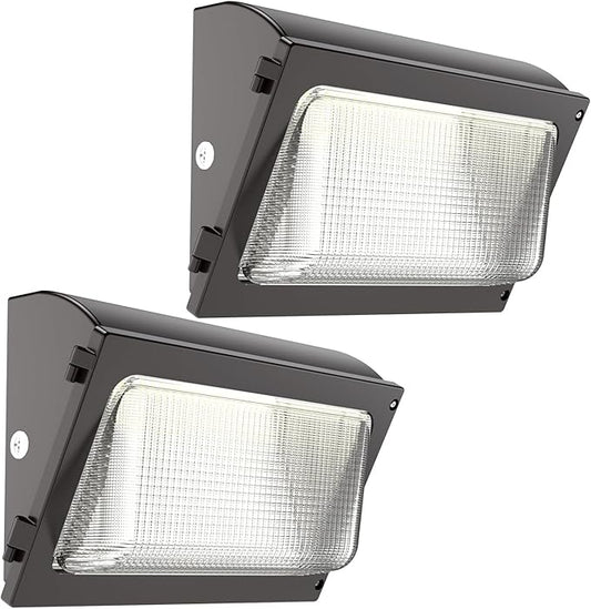 HYPERLITE LED Wall Pack Light 120W 2Packs with Dusk to Dawn Photocell and Glass Lens LED Security Flood Commercial and Industrial Outdoor LED Wall Lights Out Door for House Warehouses UL Listed