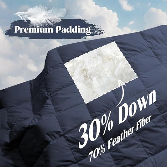 puredown® Soft Feather Down Blanket Lightweight Packable Down & Feather Fill Blanket for Indoor and Outdoor Use, Queen Size Blankets, 88"X90", Navy