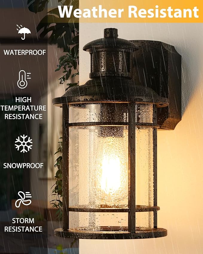 2 Pack Porch Lights with GFCI Outlet, Dusk to Dawn Motion Sensor Outdoor Lights, 3 Lighting Modes Waterproof Anti-Rust Alunmium Outside Porch Wall Light, Exterior Light Fixture for Garage Front Door