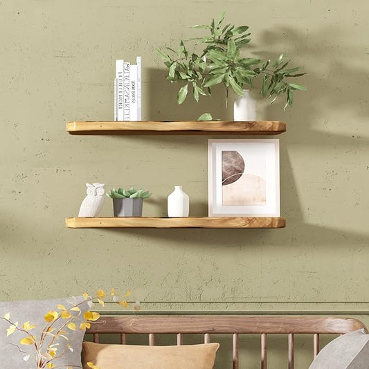 WELLAND 24 Inch Cedar Natural Edge Floating Shelf Set of 2 Rustic Solid Cedar Wood Floating Shelves Wall Mounted for Living Room, Bedroom, Kitchen, Bathroom, Home Office, Entryway