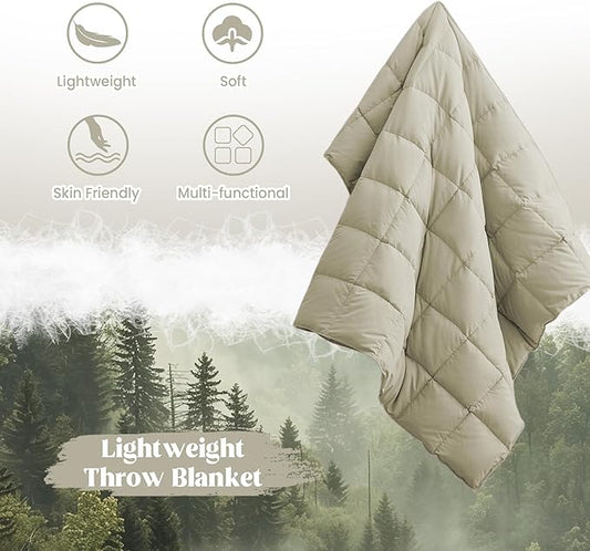 puredown® Soft Feather Down Throw Blanket Lightweight Packable Couch Throw for Indoor and Outdoor Use, Throw 50"X70", Beige