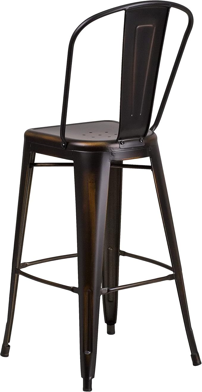 Flash Furniture Blake Commercial Grade 4 Pack 30" High Distressed Copper Metal Indoor-Outdoor Barstool with Back