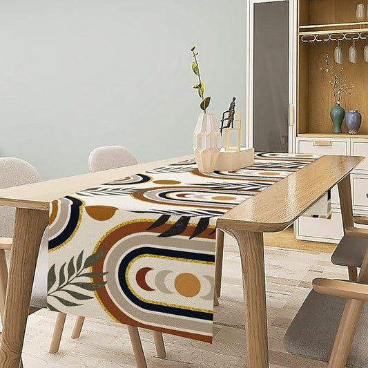 Mid Century Modern Table Runner Sun Tropical Leave Minimalistic Rainbow Boho Decor for Kitchen Party Home Dining Room Table 13x120in