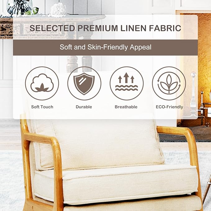Modern Accent Chair with Lumbar Pillow, Relaxing Mid Century Chair Armchair with Solid Wood Frame & Soft Cushion, Reading Leisure Armchair for Living Room, Beige
