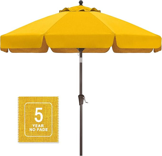 MASTERCANOPY 9ft Olefin Valance Patio Umbrella with Tilt Crank, 5-Year-Non-Fading Canopy & 8 Fiberglass Ribs for Deck, Patio, and Garden, Yellow