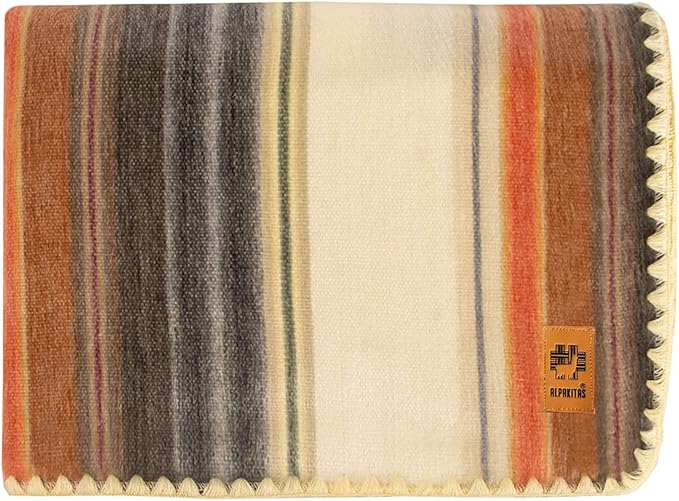 ALPAKITAS Alpaca Wool Blanket Throw | Large, Beautiful, Warm, Stripes | 64 x 45 inches | Ultra-Soft, Hypoallergenic and Breathable | Non-Itchy or Scratchy (Brown)