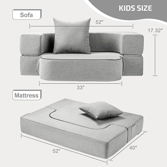 SUYOLS 2-in-1 Folding Sofa Bed with Pillow - Folding Chair Floor Couch & Sleeping Mattress - Washable Cover & Memory Foam Sleeper Chair for Living Room/Guest Room/Apartment/Loft, Light Gray