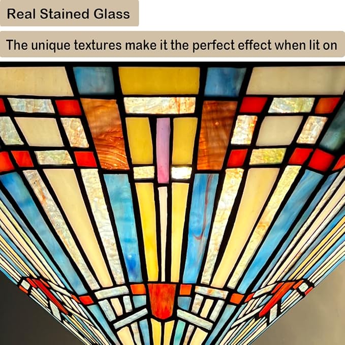 Tiffany Pendant Light Fixtures,22" Wide Stained Glass Inverted Ceiling Pendant for Dining Room,Antique Style 3 Lights Hanging Lamp for Living Room Kitchen Entryway