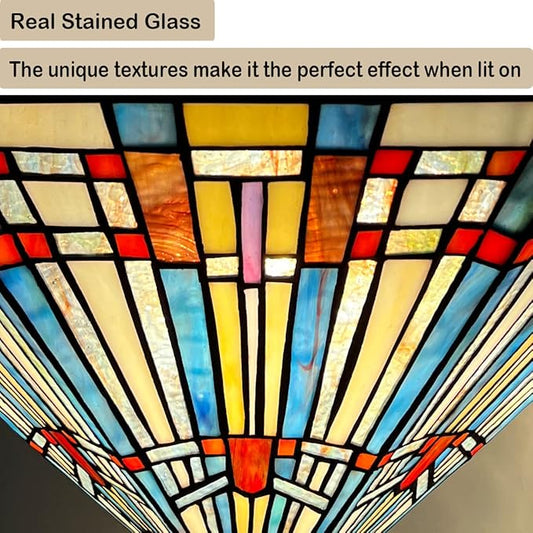 Tiffany Pendant Light Fixtures,22" Wide Stained Glass Inverted Ceiling Pendant for Dining Room,Antique Style 3 Lights Hanging Lamp for Living Room Kitchen Entryway