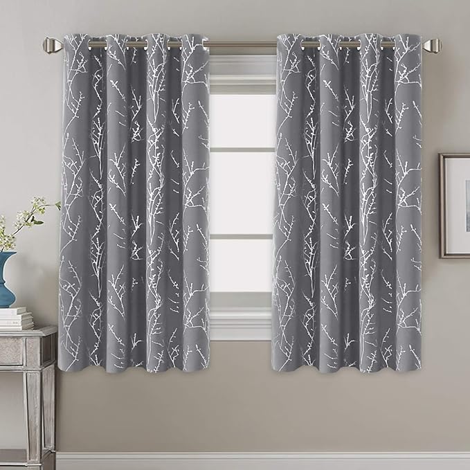 H.VERSAILTEX Blackout Curtains for Bedroom Foil Print Twig Tree Branch Thermal Insulated Grommet Curtain Drapes Light Blocking Thick Soft Window Curtains for Living 52 x 63 Inch, 2 Panels, Grey