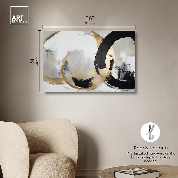 Art Remedy Another Dimension Canvas Modern Black White Abstract Wall Art, Gallery Wrapped, 36" x 24"