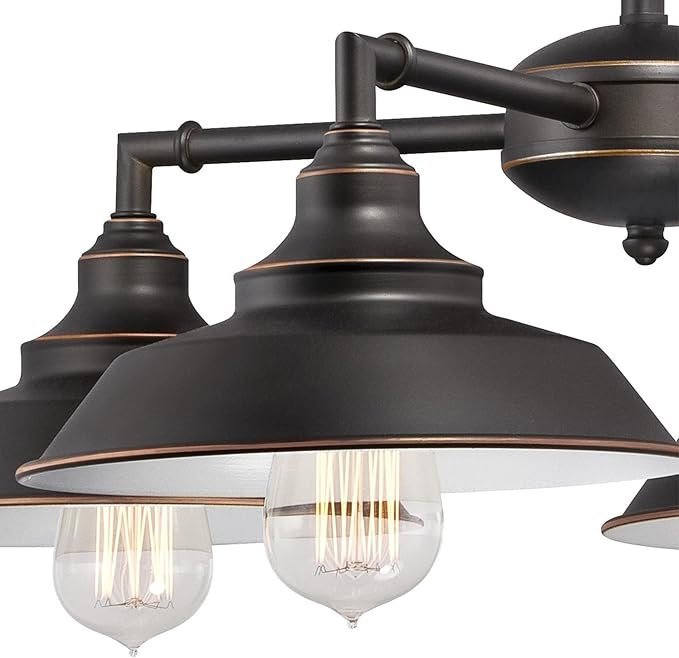 Westinghouse 6343300 Iron Hill Four-Light Indoor Convertible Chandelier/Semi-Flush Ceiling Fixture, Oil Rubbed Bronze Finish with Highlights and Metal Shades, White