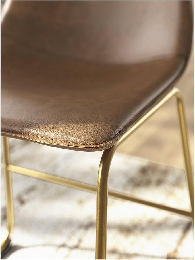 Signature Design by Ashley Lexadine Industrial Faux Leather Upholstered 30" Bar Height Dining Chair, Set of 2, Light Brown & Gold