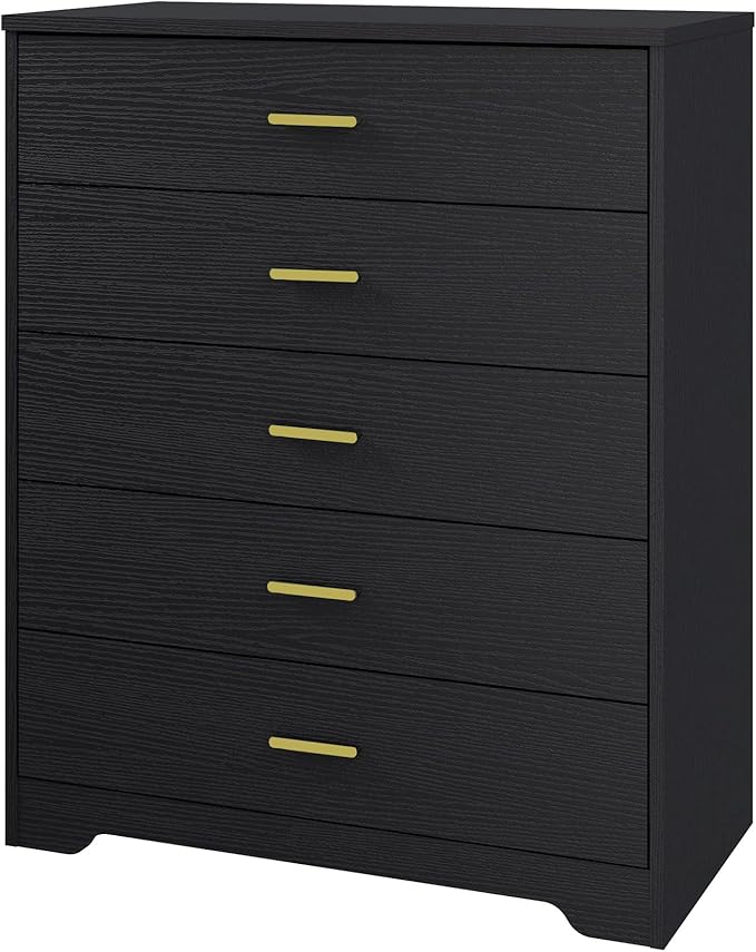 Panana Dresser for Bedroom with 4/5 Drawers, Wooden Chest of Drawers, Storage Organizer Unit Dressers for Bedroom, Living Room, Hallway, Nursery (Black, 5 Drawer)