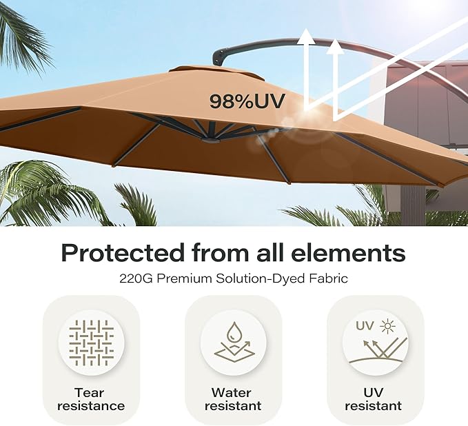 LAUSAINT HOME Outdoor Patio Umbrella with Base included, Deluxe Curvy Cantilever Umbrella Heavy Duty Offset Hanging Umbrella