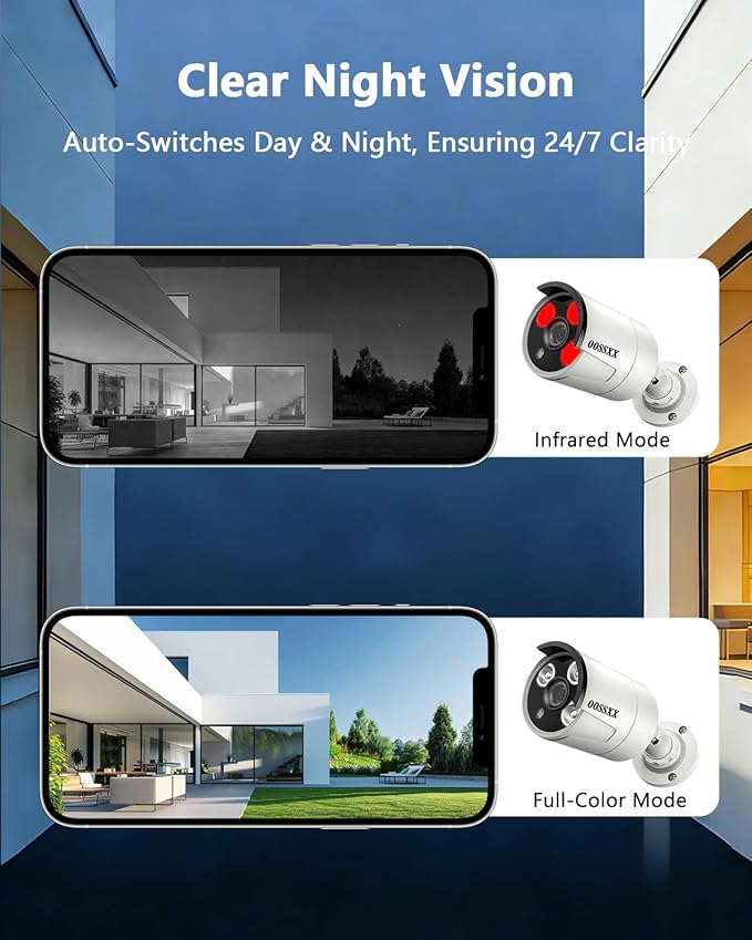 OOSSXX 4K 130° Ultra Wide-Angle 2-Way Audio 8MP Wired Dome PoE IP Cameras for Home Security Outdoor Camera System DVR Kits, Smart PIR Detection,DVR Kits (8Cams-3TB)