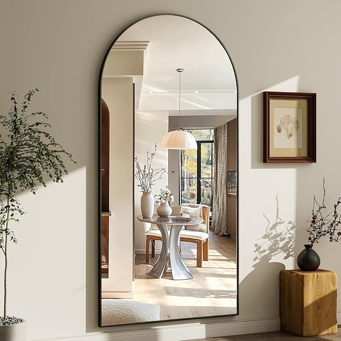 GLSLAND-30x71 inch Wall Mount Arched Full Length Mirror-Aluminum Alloy Frame High Definition-Full Body Mirror for Bedroom or Living Room,Black