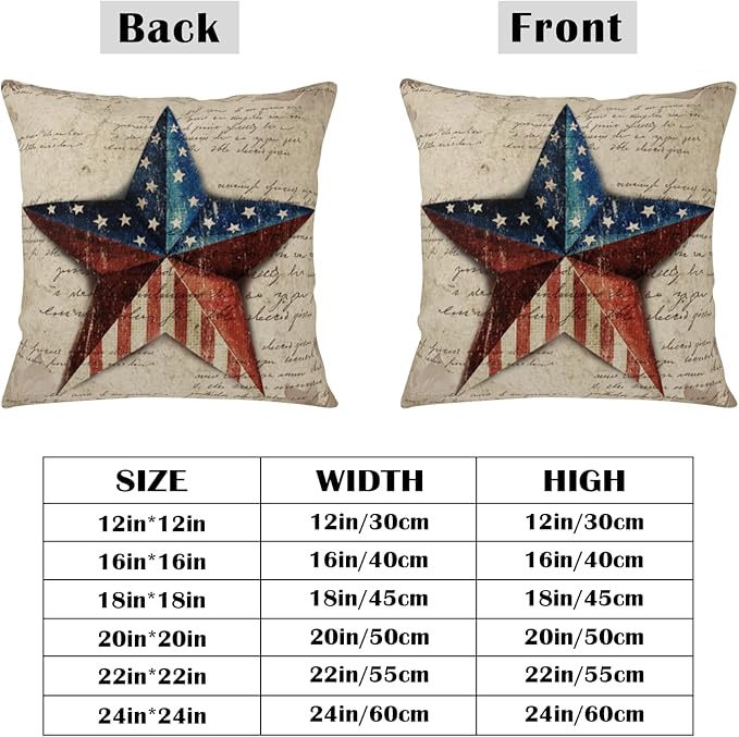 Patriotic Star Outdoor Pillow Covers 20x20 Set of 2 4th of July Vintage American USA Flag Throw Pillows Independence Memorial Day Throw Pillow Cases for Couch Sofa Bedroom Living Room Decor