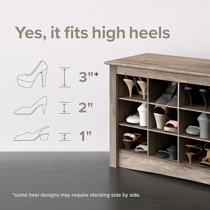 Prepac 24 Pair Shoe Cabinet, Entryway Bench, Mud Room Organization and Storage Bench with 24 Shoe Cubbies, Drifted Gray, 15.5"D x 60"W x 20.25"H