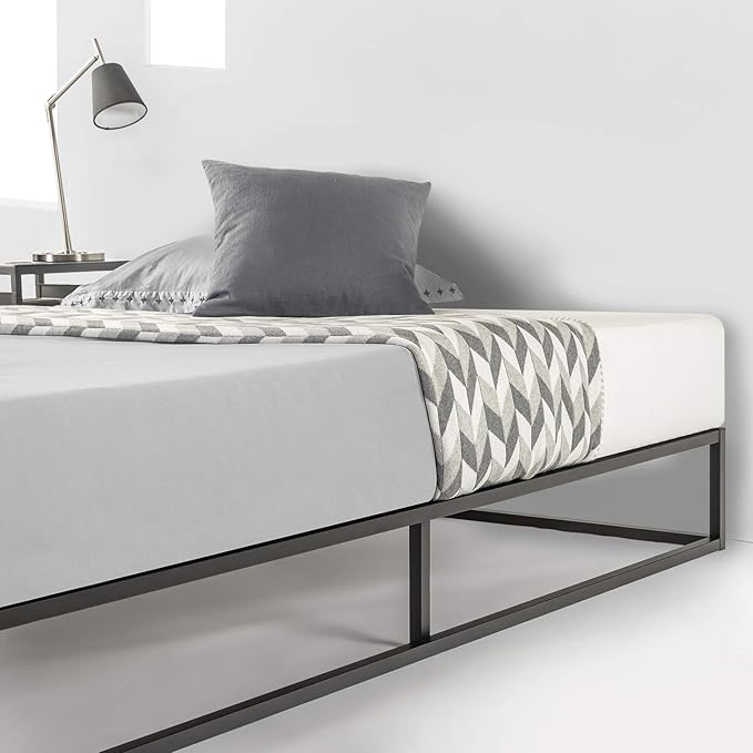 Mellow Modernista Low Profile 10 Inch Metal Platform Bed Frame with Classic Wooden Slat Support Mattress Foundation (No Box Spring Needed), King, Black