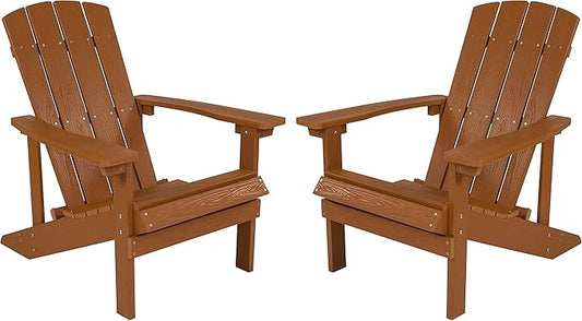 Flash Furniture Charlestown Poly Resin Adirondack Chair - Teak - All Weather - Indoor/Outdoor - Set of 2