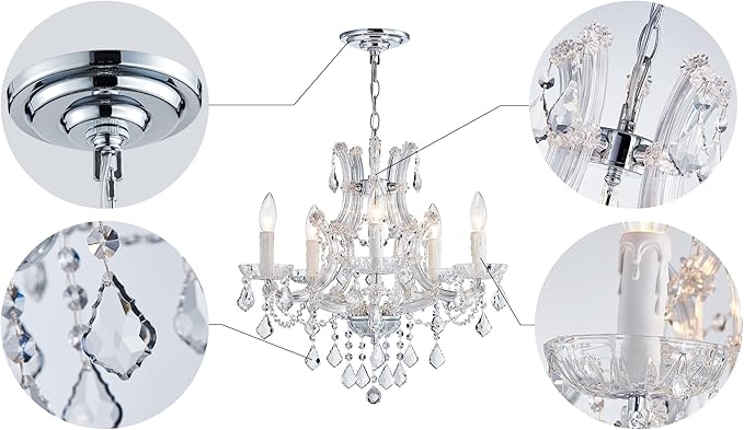 Saint Mossi 5 Light Crystal Maria Theresa Chandelier, Modern K9 Crystal Chandelier Lighting,Crystal Pendant Lighting Fixture for Dining Room,Bedroom,Living Room,H22 x W20 with Adjustable Chain