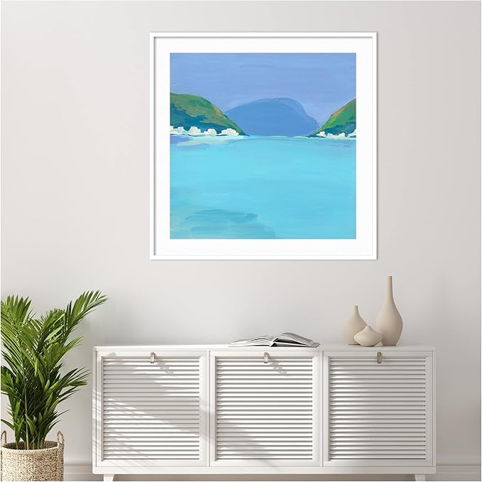 Amanti Art Framed Wall Art Print 41x41 Lake View by Kate Aurelia Holloway, Landscapes Wall Art, Coastal Decor, Oversize Poster Painting Artwork for Living Room, Bedroom, Bathroom, Kitchen, Office
