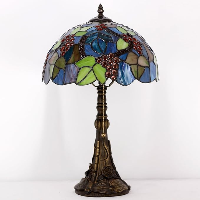 Tiffany Table Lamp Stained Glass Lamp 12X12X19 Inch Antique Reading Light (Amber Grape)