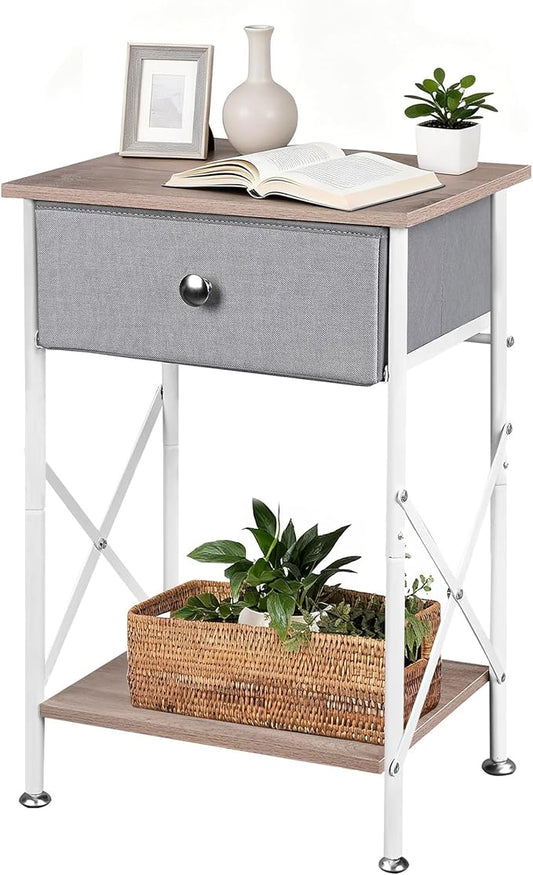 VECELO Night Stand, Small End Table for Small Spaces, Wood Side Table for Living Room, Bedside Table with Drawer for Bedroom, Easy Assembly, Light Brown