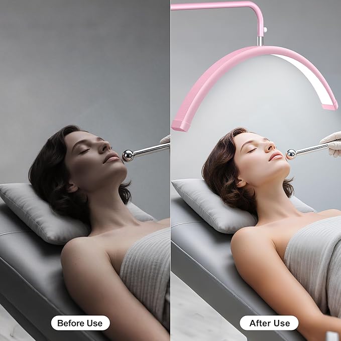 AURELLE Half Moon Lash Light - Adjustable LED Floor Lash Lamp with 4X Magnifier & Phone Holder for Eyelash Extensions,Nail Art,Tattoo,Skincare,Salon SPA-Dimmable Brightness,Rotating Head, Pink