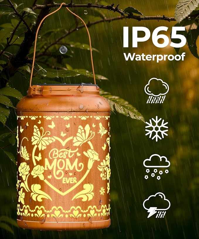 Solar Lanterns Outdoor Waterproof Decorative Garden Solar Lights Outdoor,Hanging Hollow Out Metal Ornaments Decor for Outside Lawn,Patio,Balcony,Yard Unique Gifts for Women Mothers Day Gifts