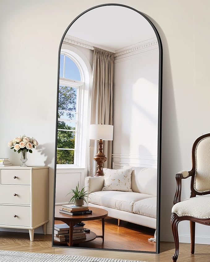 76"x34" Arched Full Length Mirror, Large Floor Mirror with Aluminum Alloy Frame Standing Hanging or Leaning Wall-Mounted Mirror, Vanity Mirror for Living Room and Bedroom,Black