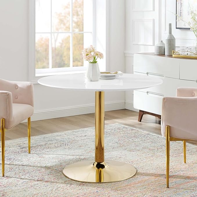 Modway Verne Round Modern 40" Dining Table in Gold White