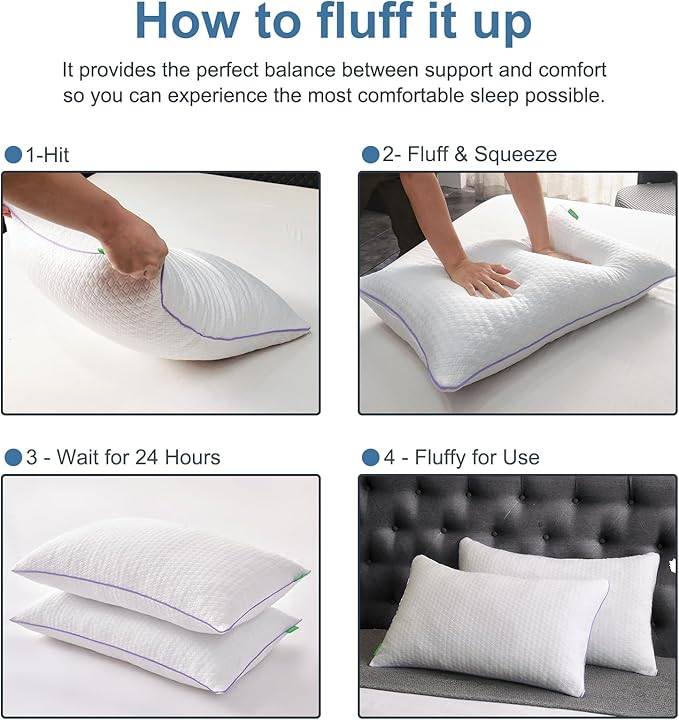 Favorland Cooling Bed Pillows Queen Size Set of 2 - Shredded Memory Foam Pillows for Sleeping 2 Pack - Gel Pillow Adjustable Firm Pillow Soft Pillows for Side Back Stomach Sleepers