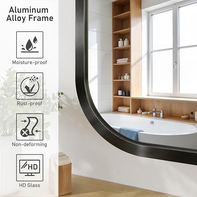 Koonmi Metal Framed Bathroom Mirror, 22"X30" Anti-Rust Bathroom Vanity Mirror, High-Definition Tempered Glass Bathroom Mirrors for Over Sink, Modern Decorative Wall Mirror for Restroom