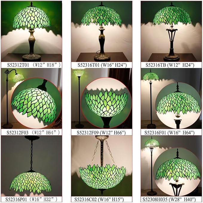 WERFACTORY Tiffany Floor Lamp Green Wisteria Stained Glass Light 12X12X71 Inches Pole Torchiere Standing Corner Torch Uplight Decor Bedroom Living Room Home Office S523 Series