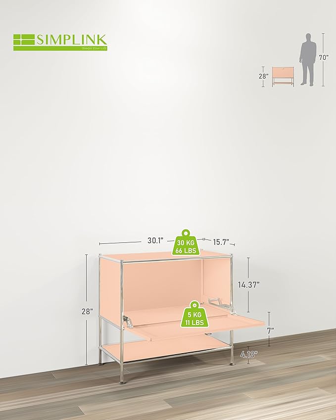 Metal Sidetable with Flap Door, 27.5" Height - DIY Modern Furnishing for Home, Office, Foyer, Bedroom - Night Stand, Book Shelf, Bookshelf, Cube Storage Organizer, Bedside Table (Matt Pink)