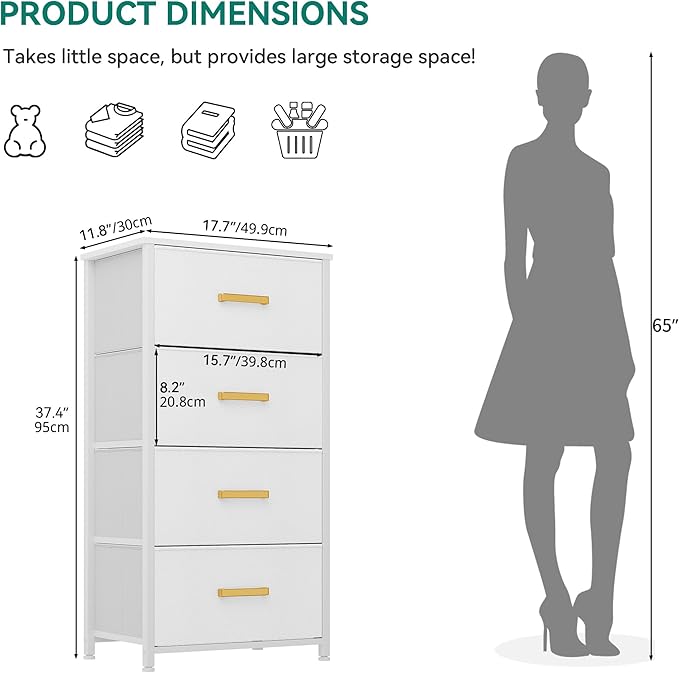 YITAHOME Dresser with 4 Drawers - Fabric Storage Tower, Organizer Unit for Room, Living Room, Hallway, Closets