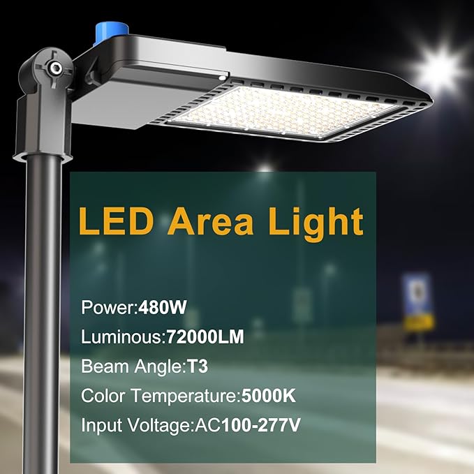 480W LED Parking Lot Light 72000lm(150LM/W) SlipFitter Mount LED Pole Light, IP65 Smart Photocell Outdoor Commercial Area Lighting 5000K 6KV SPD ETL Listed-7Yrs Warranty 2Pack