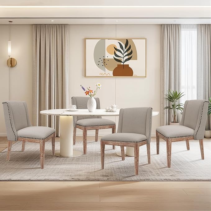 Dining Chair Set of 4, Upholstered Fabric Kitchen Side Chairs with Solid Wood Legs, Comfortable Seating for Kitchen, Dining Room & Restaurant, Camel