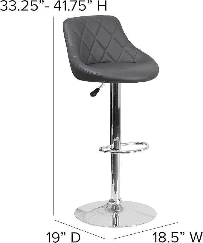 Flash Furniture Contemporary Gray Vinyl Bucket Seat Adjustable Height Barstool with Chrome Base