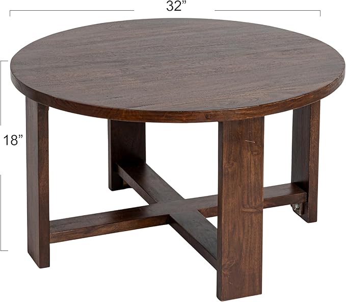 Creative Co-Op Elegant Acacia Trestle Round Coffee Table, Walnut