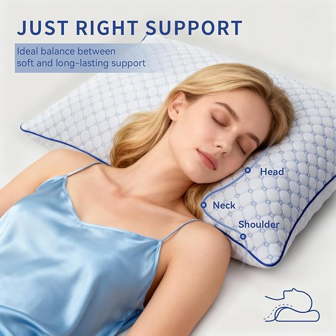Bed Pillows Standard Size Set of 2 for Sleeping, Soft and Supportive Bed Pillows with Memory Foam Filling for Side and Back Sleepers, Neck Supportive-Standard Size, 2 Pack