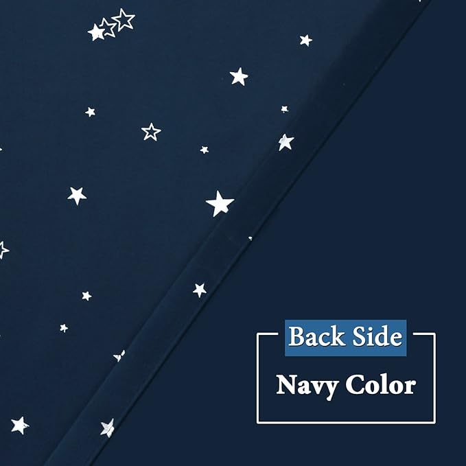 H.VERSAILTEX Blackout Star Curtains for Kids Room Boys Girls Twinkle Silver Stars Full Light Blocking Cute Thick Soft Curtain Drapes, Grommet Top, 2 Panels, 52" W x 63" L, Navy