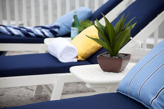 Polywood Nautical Patio Chaise & South Beach 18" Side Table 2-Piece Outdoor Furniture Set, White