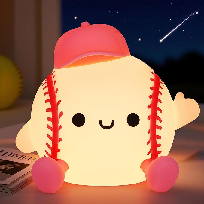 Softball Night Light, Cute Softball Gifts for Girls, Dimmable Rechargeable Silicone Touch Bedside Lamp for Girls Daughter Room Dorm Softball Fan Sporty Decor