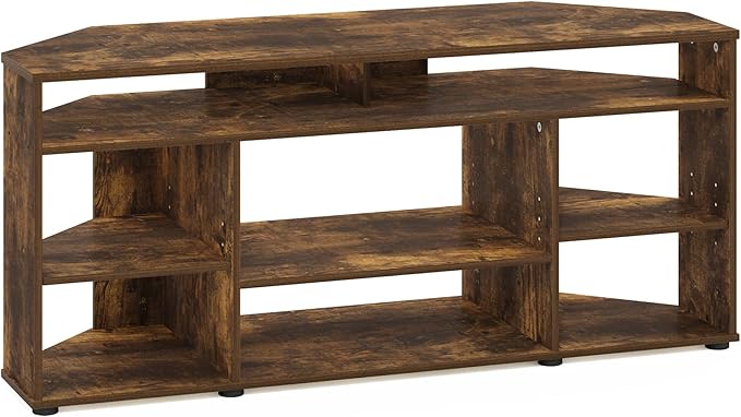 Furinno Jensen TV Stand, Corner Entertainment Center, TV Console for TV up to 55 Inch, for Living Room, Bedroom, Amber Pine